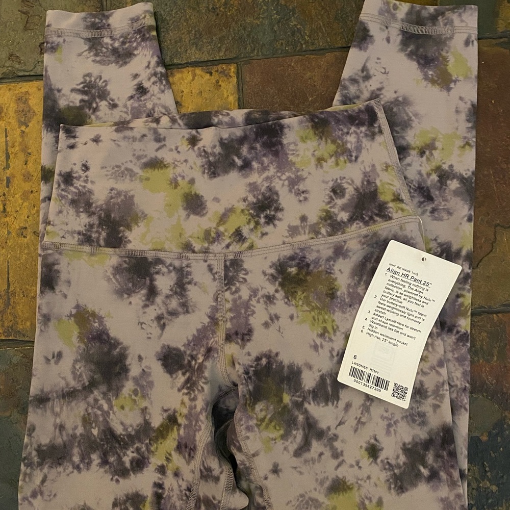 Lululemon Align High Rise Pant 25” Radial Tie Dye Mauve Grey Multi size 6